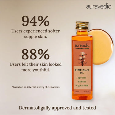 Auravedic Kumkumadi Oil For Face 100 Ml, Kumkumadi Tailam Face Oil - Dark Spot Corrector For Glowing Skin